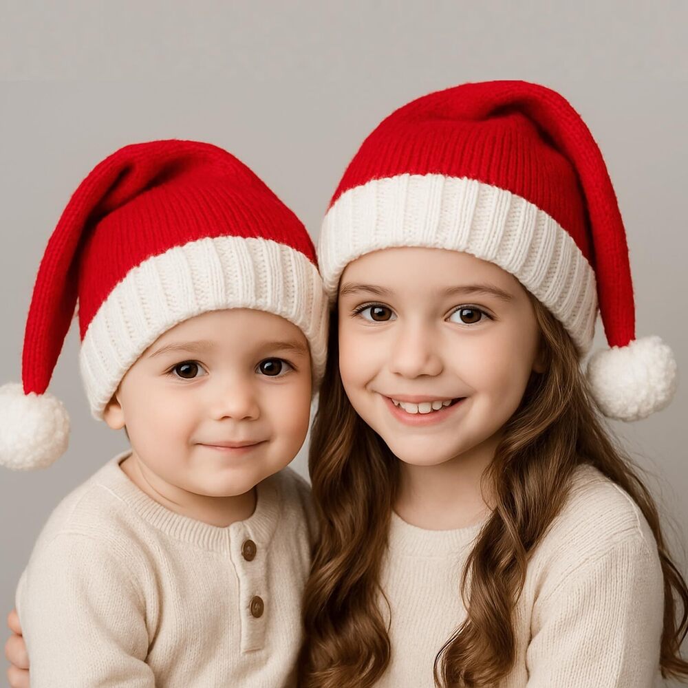 6214 4 PCS Kids Santa Hats-Knit Soft Warm Washable Fade-Resistant Christmas